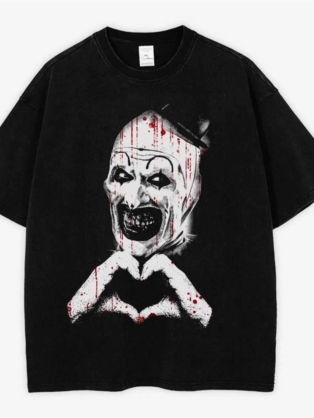 Black Short Sleeve Tee with Horror Clown Graphic